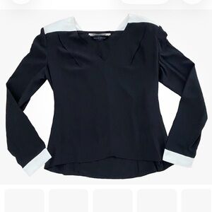 Roland Mouret Black & White Silk Blouse - Size 8